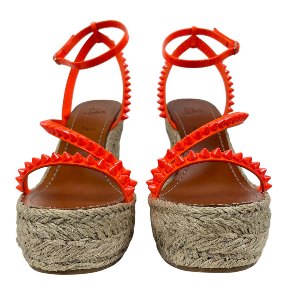 Christian Louboutin Mafaldina Zeppa 120 Wedge Sandal Orange Size 40 - Picture 4 of 15